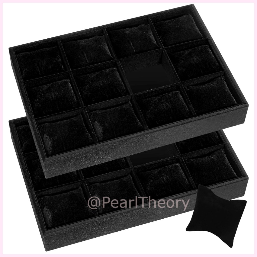 Velvet Watch Tray Jewelry Organizer Stackable Display Holder Adjustable